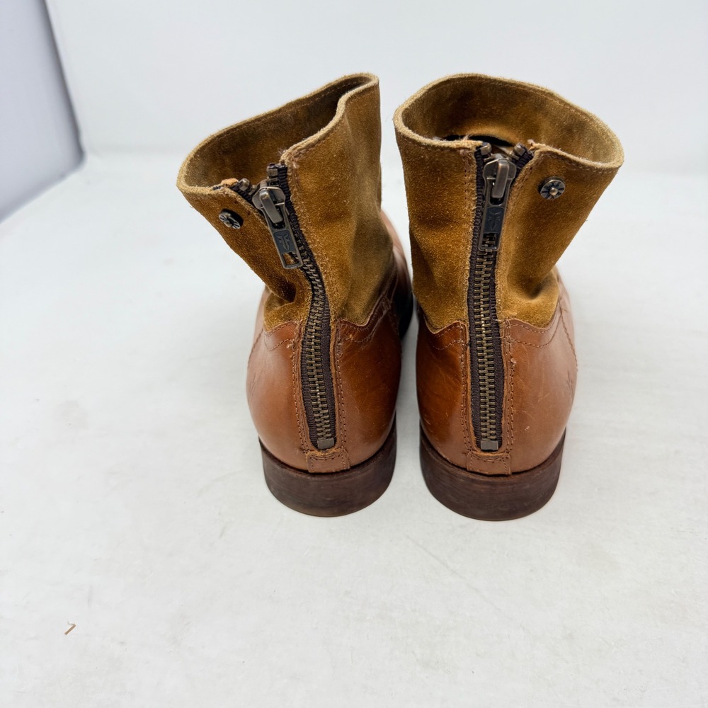 Frye Phillip Back Zip Ankle Boots‎ Brown Leather Suede Size 7 Western Boho - Picture 6 of 10